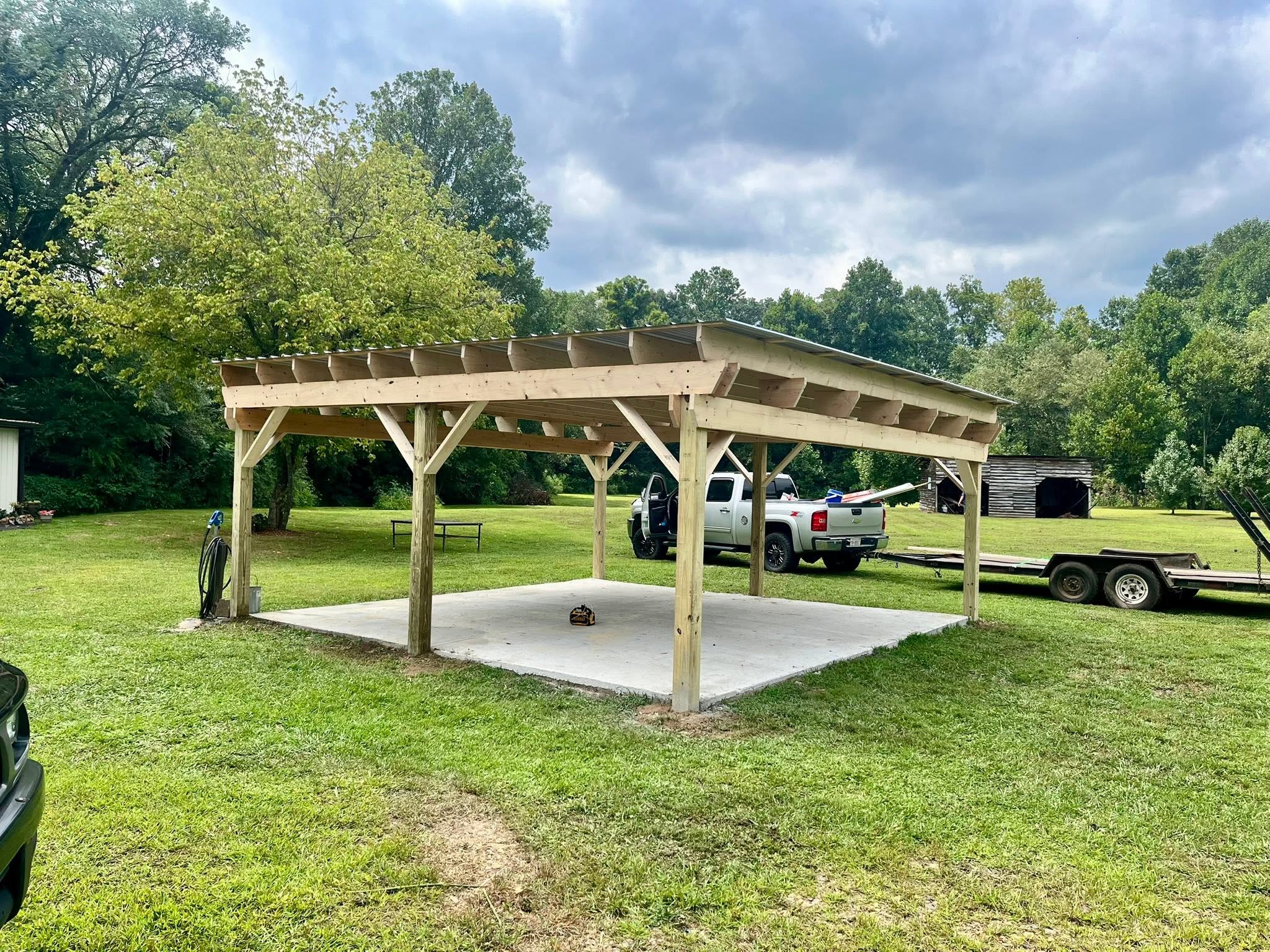 Timber pavilion and concrete slab carpentry project near Blairsville, GA Timber pavilion and concrete slab carpentry project near Blairsville, GA